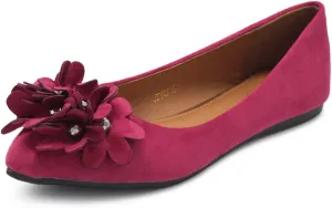 Ollio Women's Shoes Faux Suede Decorative Flower Pointed Toe Ballet Flats JYZ151