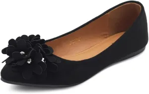 Ollio Women's Shoes Faux Suede Decorative Flower Pointed Toe Ballet Flats JYZ151