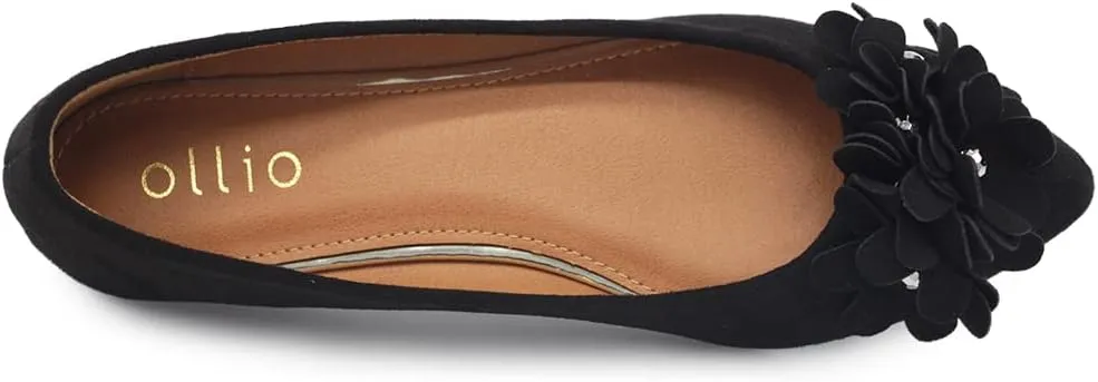Ollio Women's Shoes Faux Suede Decorative Flower Pointed Toe Ballet Flats JYZ151