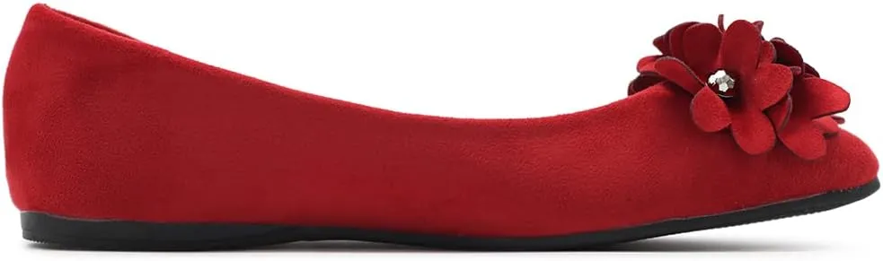 Ollio Women's Shoes Faux Suede Decorative Flower Pointed Toe Ballet Flats JYZ151