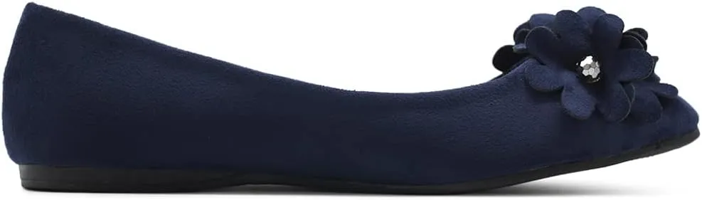 Ollio Women's Shoes Faux Suede Decorative Flower Pointed Toe Ballet Flats JYZ151