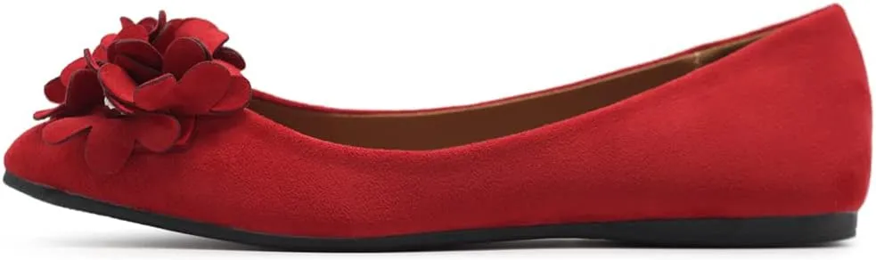 Ollio Women's Shoes Faux Suede Decorative Flower Pointed Toe Ballet Flats JYZ151