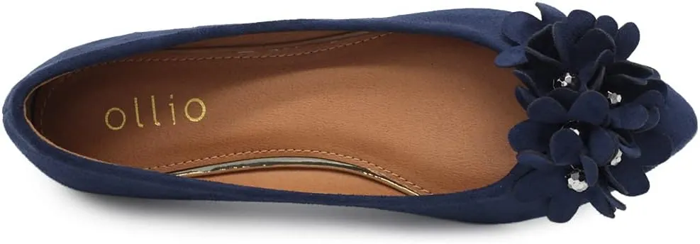 Ollio Women's Shoes Faux Suede Decorative Flower Pointed Toe Ballet Flats JYZ151