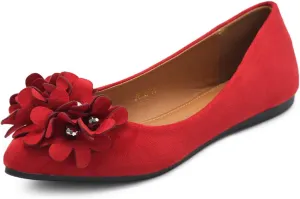 Ollio Women's Shoes Faux Suede Decorative Flower Pointed Toe Ballet Flats JYZ151
