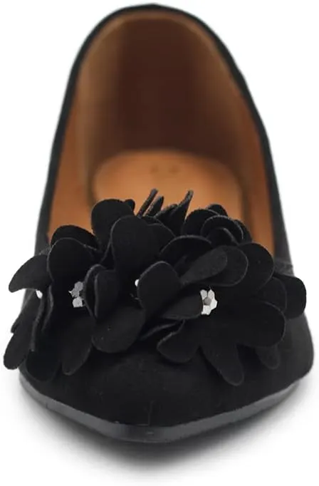 Ollio Women's Shoes Faux Suede Decorative Flower Pointed Toe Ballet Flats JYZ151