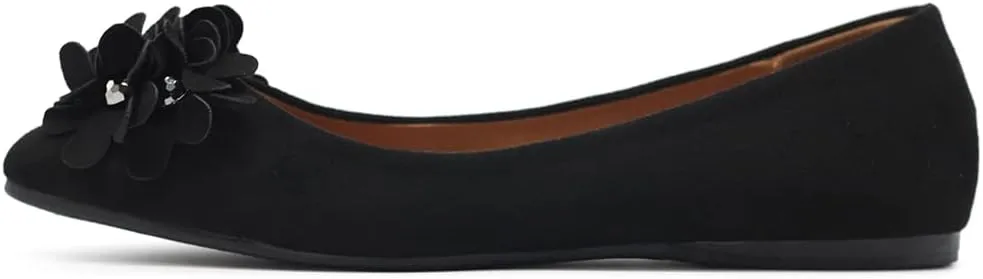 Ollio Women's Shoes Faux Suede Decorative Flower Pointed Toe Ballet Flats JYZ151