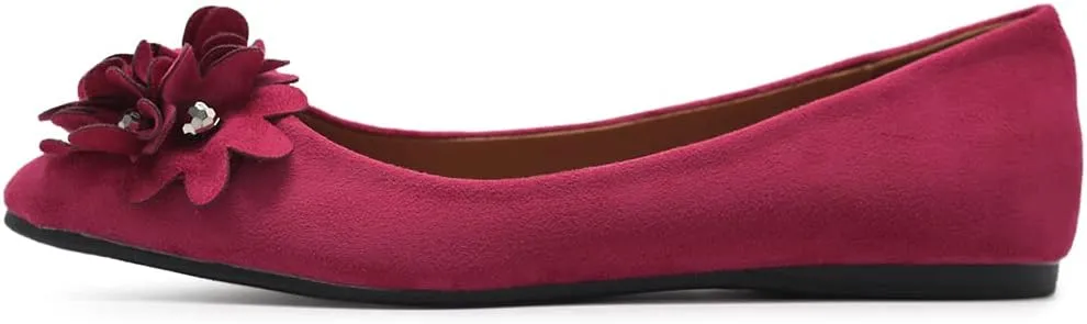 Ollio Women's Shoes Faux Suede Decorative Flower Pointed Toe Ballet Flats JYZ151