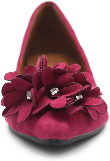 Ollio Women's Shoes Faux Suede Decorative Flower Pointed Toe Ballet Flats JYZ151