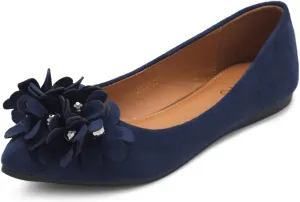 Ollio Women's Shoes Faux Suede Decorative Flower Pointed Toe Ballet Flats JYZ151