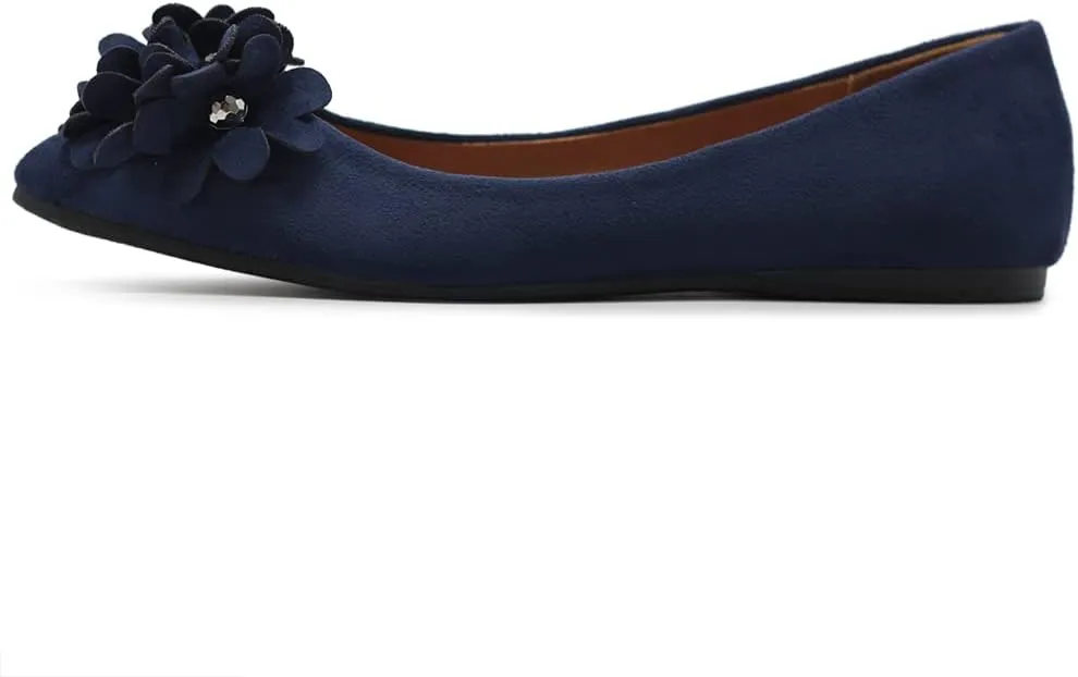 Ollio Women's Shoes Faux Suede Decorative Flower Pointed Toe Ballet Flats JYZ151