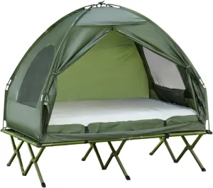 Outdoor Mountain Camping Off-The-Ground Tent Thickened Double-Layer Cold-Proof Fishing Tent Dark Green Double Tent