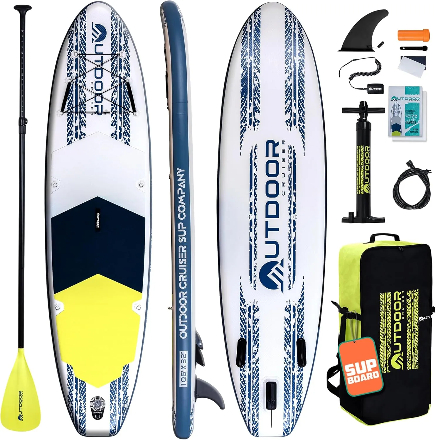 OutdoorCrusier Ultra-Portable Inflatable Stand-Up Paddle Board, Lightweight & Stable with Non-Slip Design, Complete SUP Accessories, Durable Drop-Stitch Material