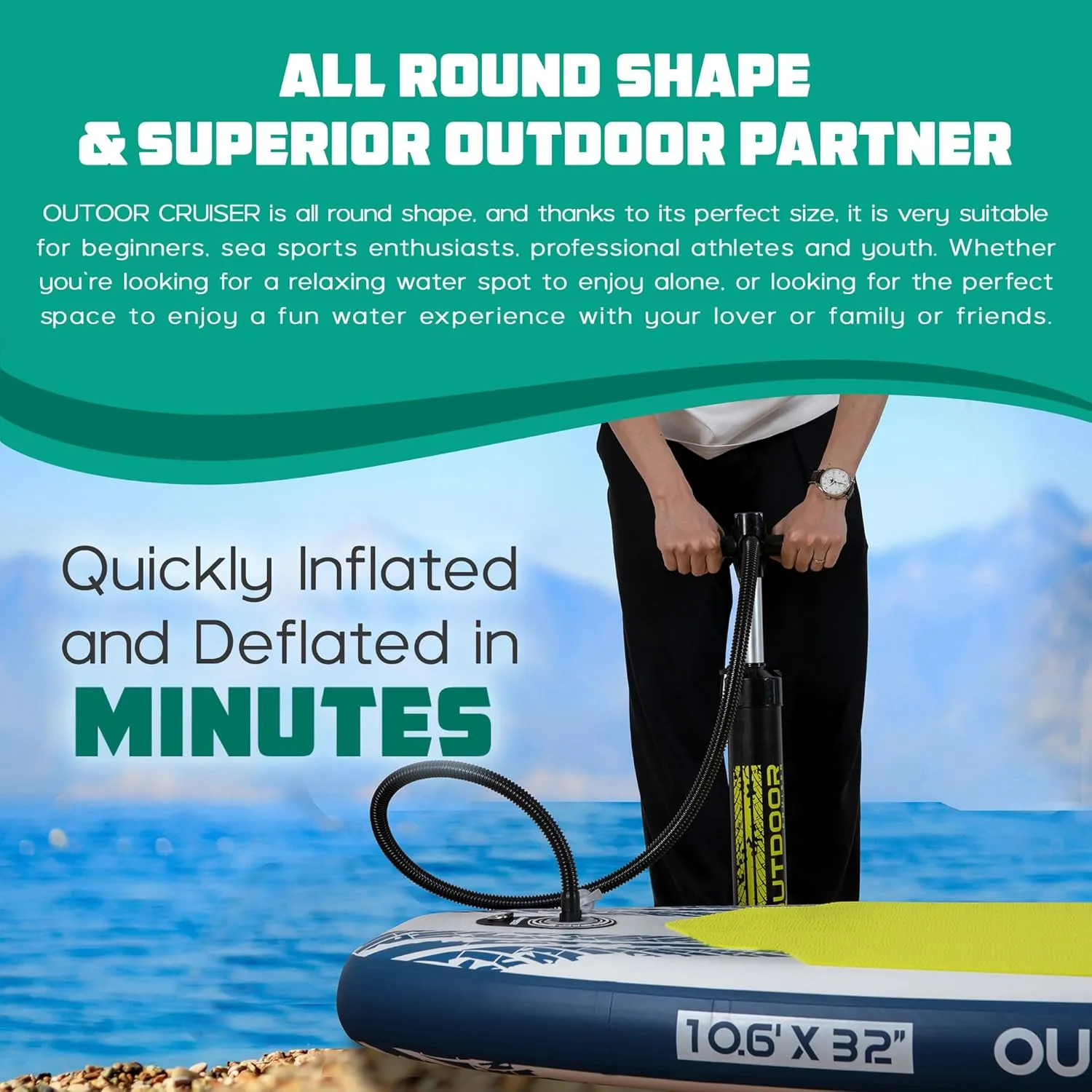 OutdoorCrusier Ultra-Portable Inflatable Stand-Up Paddle Board, Lightweight & Stable with Non-Slip Design, Complete SUP Accessories, Durable Drop-Stitch Material