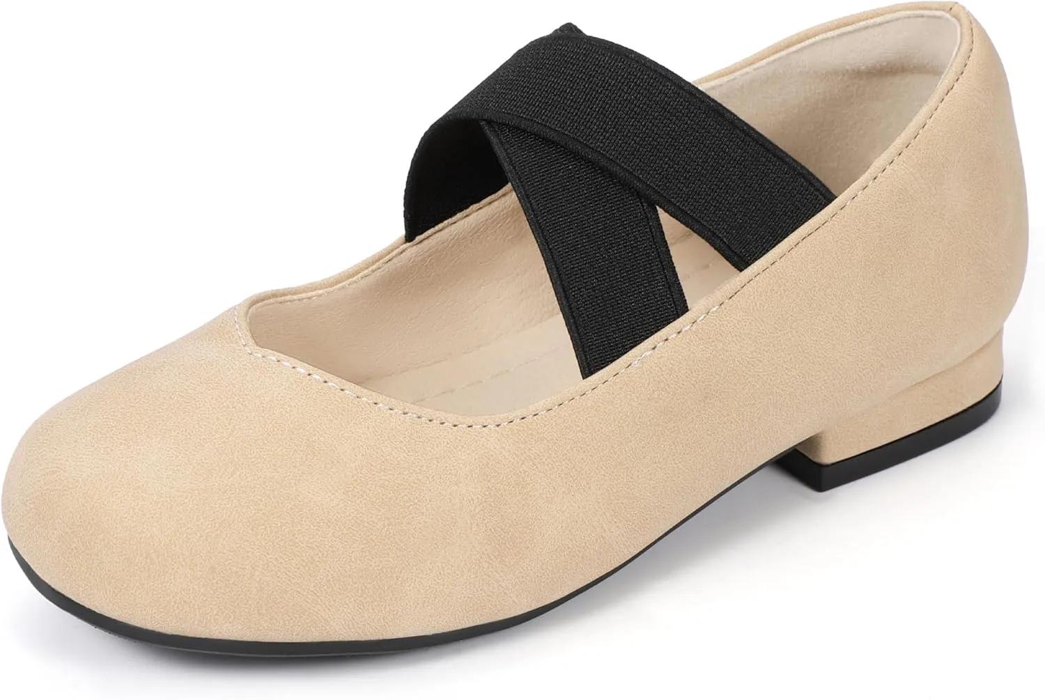 PANDANINJIA Girls Dress Shoes Ballet Flats Mary Jane Elastic Cross Strap Little Big Kid Low Heels Flower Girl Shoes