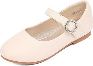 PANDANINJIA Sarena Girls Dress Shoes Rhinestone Flower Girl Ballerina Ballet Flats Mary Jane Wedding Party School Shoes for Toddler Little Kid Big Kid