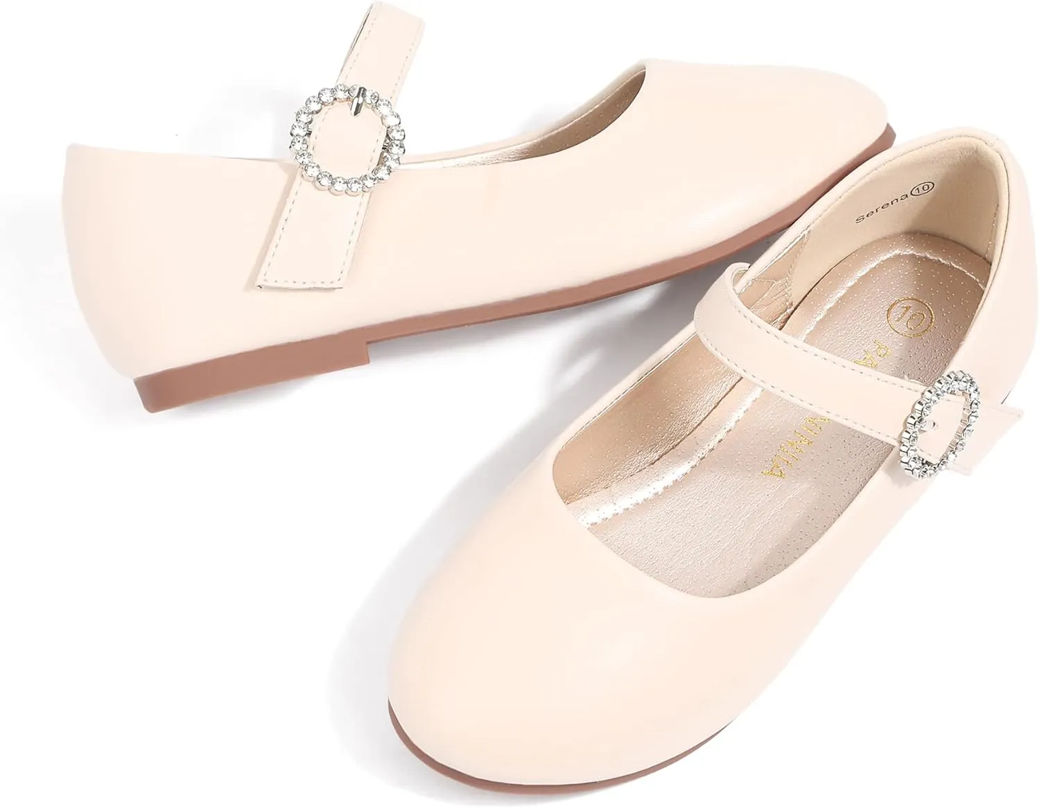 PANDANINJIA Sarena Girls Dress Shoes Rhinestone Flower Girl Ballerina Ballet Flats Mary Jane Wedding Party School Shoes for Toddler Little Kid Big Kid