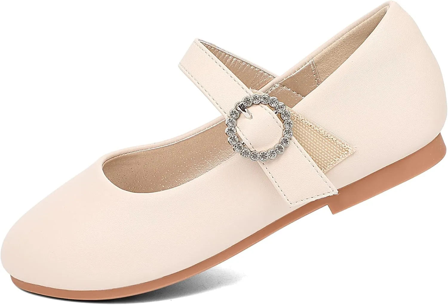 PANDANINJIA Sarena Girls Dress Shoes Rhinestone Flower Girl Ballerina Ballet Flats Mary Jane Wedding Party School Shoes for Toddler Little Kid Big Kid