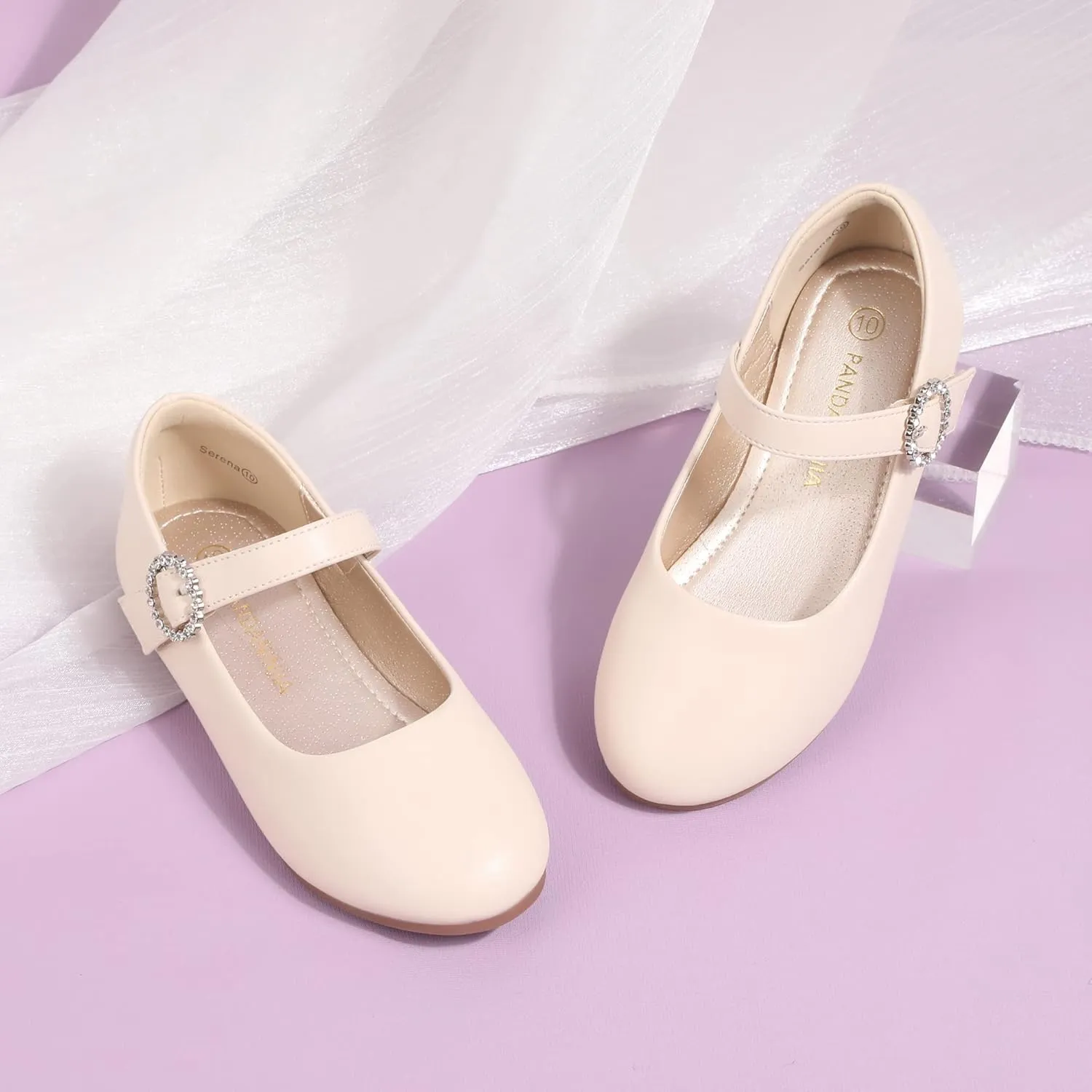 PANDANINJIA Sarena Girls Dress Shoes Rhinestone Flower Girl Ballerina Ballet Flats Mary Jane Wedding Party School Shoes for Toddler Little Kid Big Kid