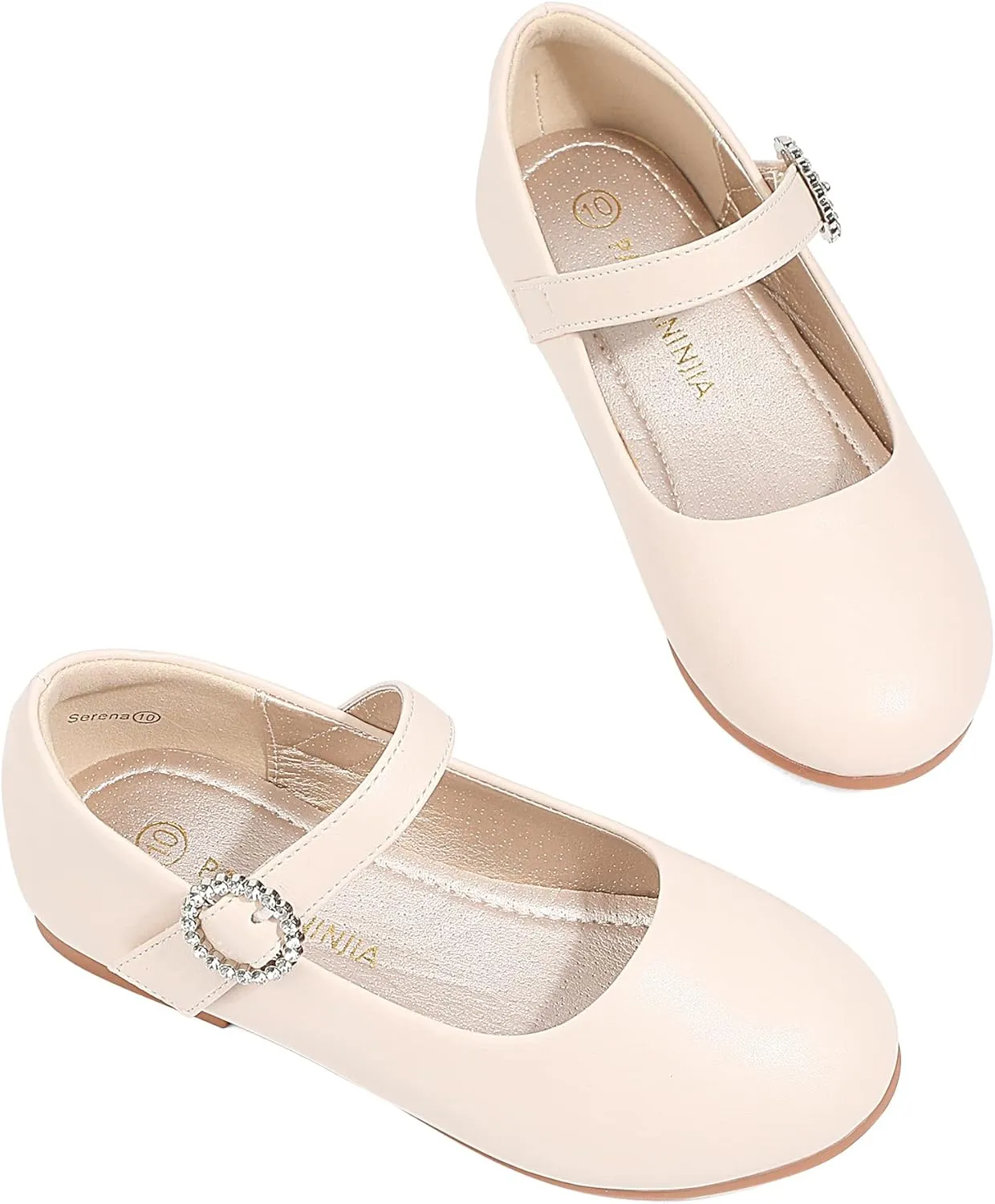 PANDANINJIA Sarena Girls Dress Shoes Rhinestone Flower Girl Ballerina Ballet Flats Mary Jane Wedding Party School Shoes for Toddler Little Kid Big Kid