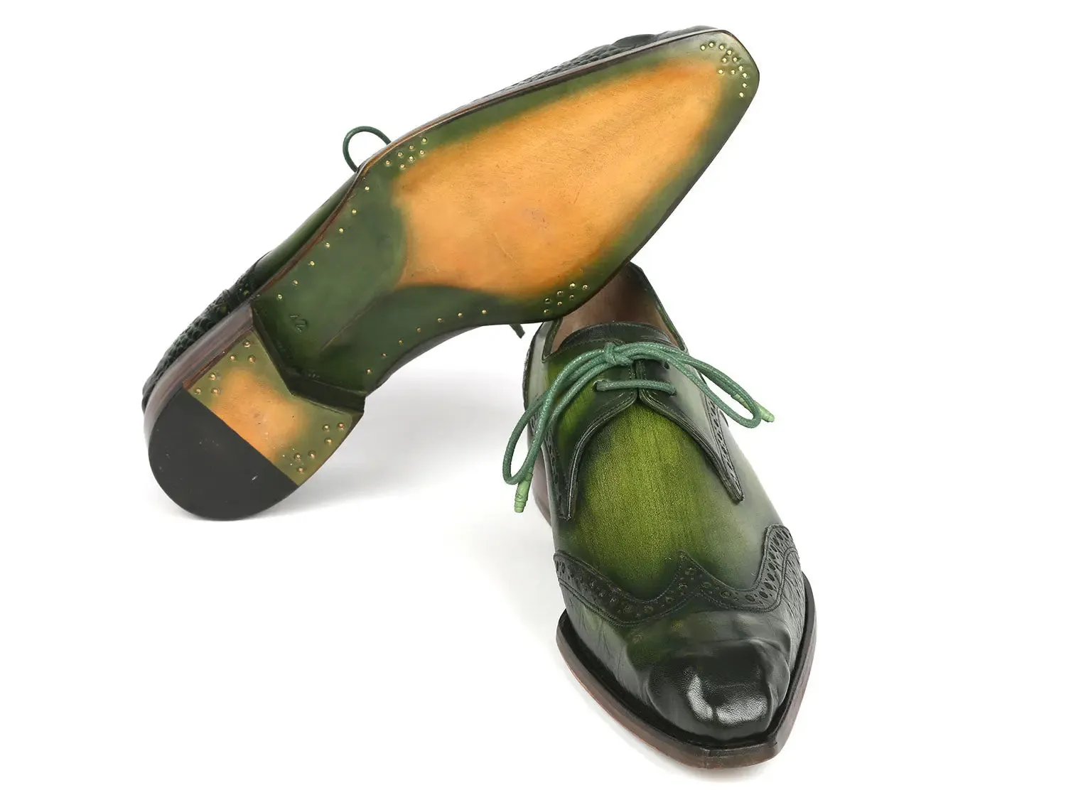Paul Parkman Goodyear Welted Wingtip Derby Shoes Green (ID#584-GRN)