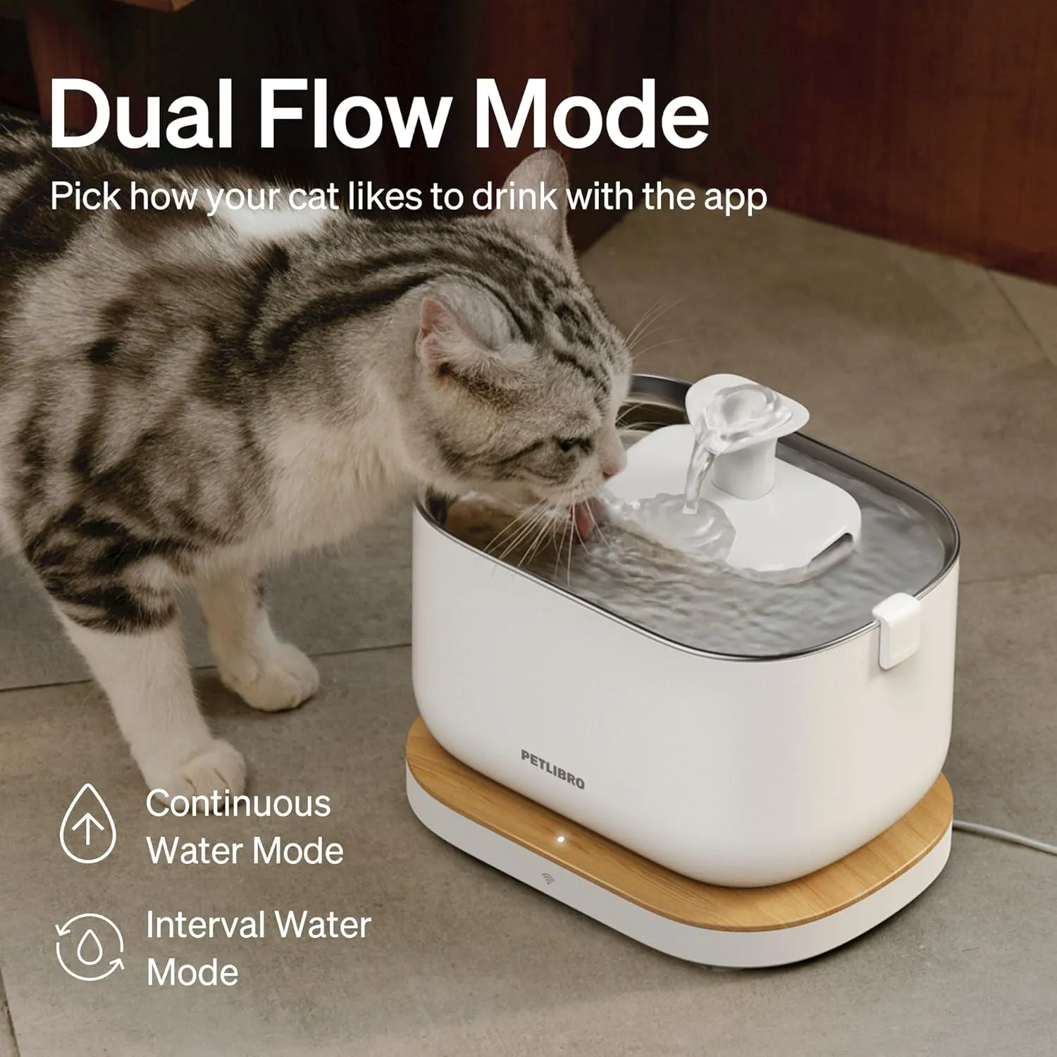 PETLIBRO Cat Water Fountain, App Monitoring Pet Fountains for Cats Indoor with Stainless Steel Tray, 2.5L/84oz Dockstream Automatic Water Dispenser for Drinking, 2.4G Wi-Fi Smart Bowl Inside