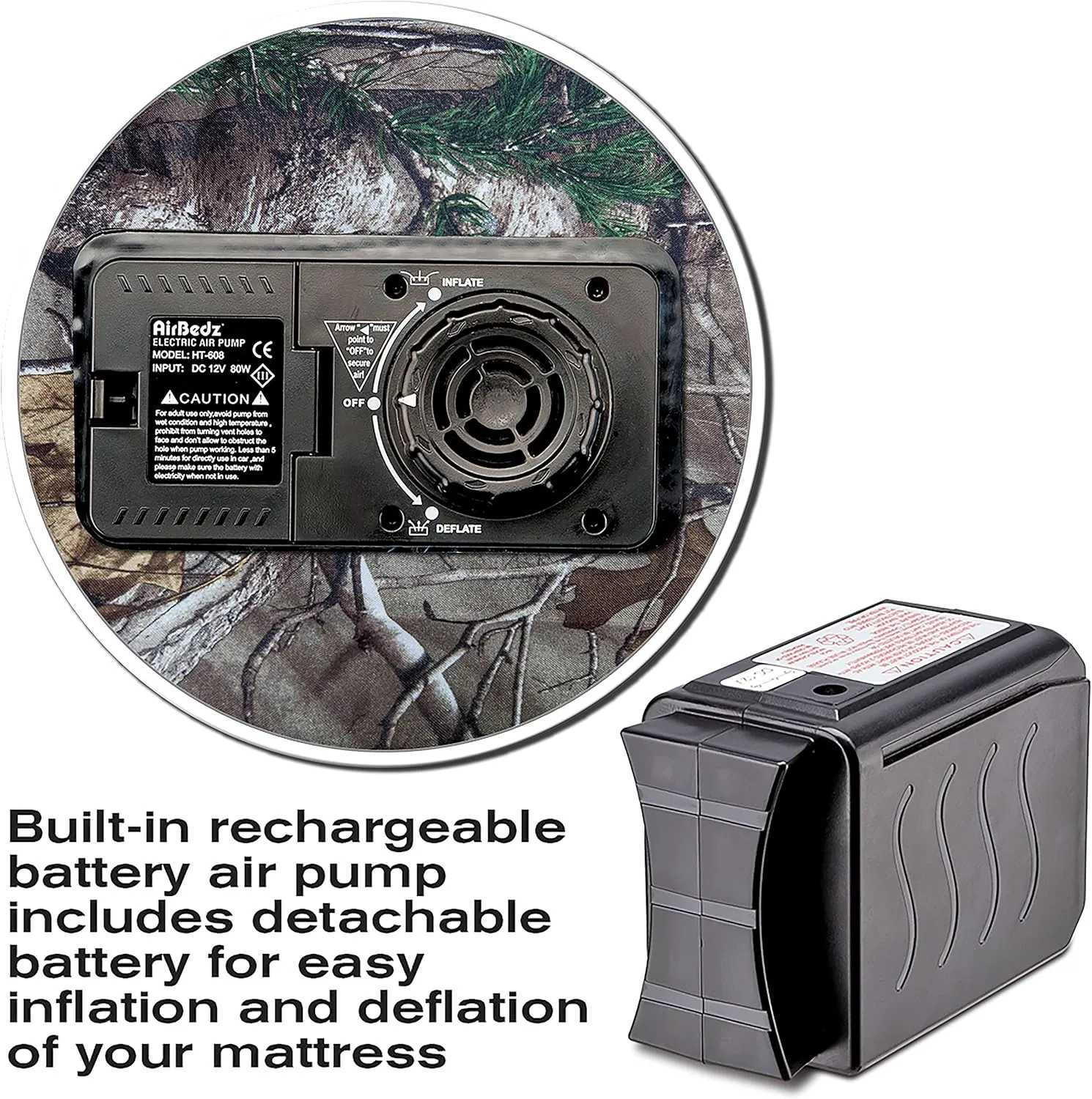 Pittman Outdoors PPI-405 AirBedz CAMO Truck Bed Air Mattress | Mid Size-Short Bed, 5-5.5 Feet in Length | Built-in Rechargeable Battery Air Pump | Includes Tailgate Extension , Camouflage