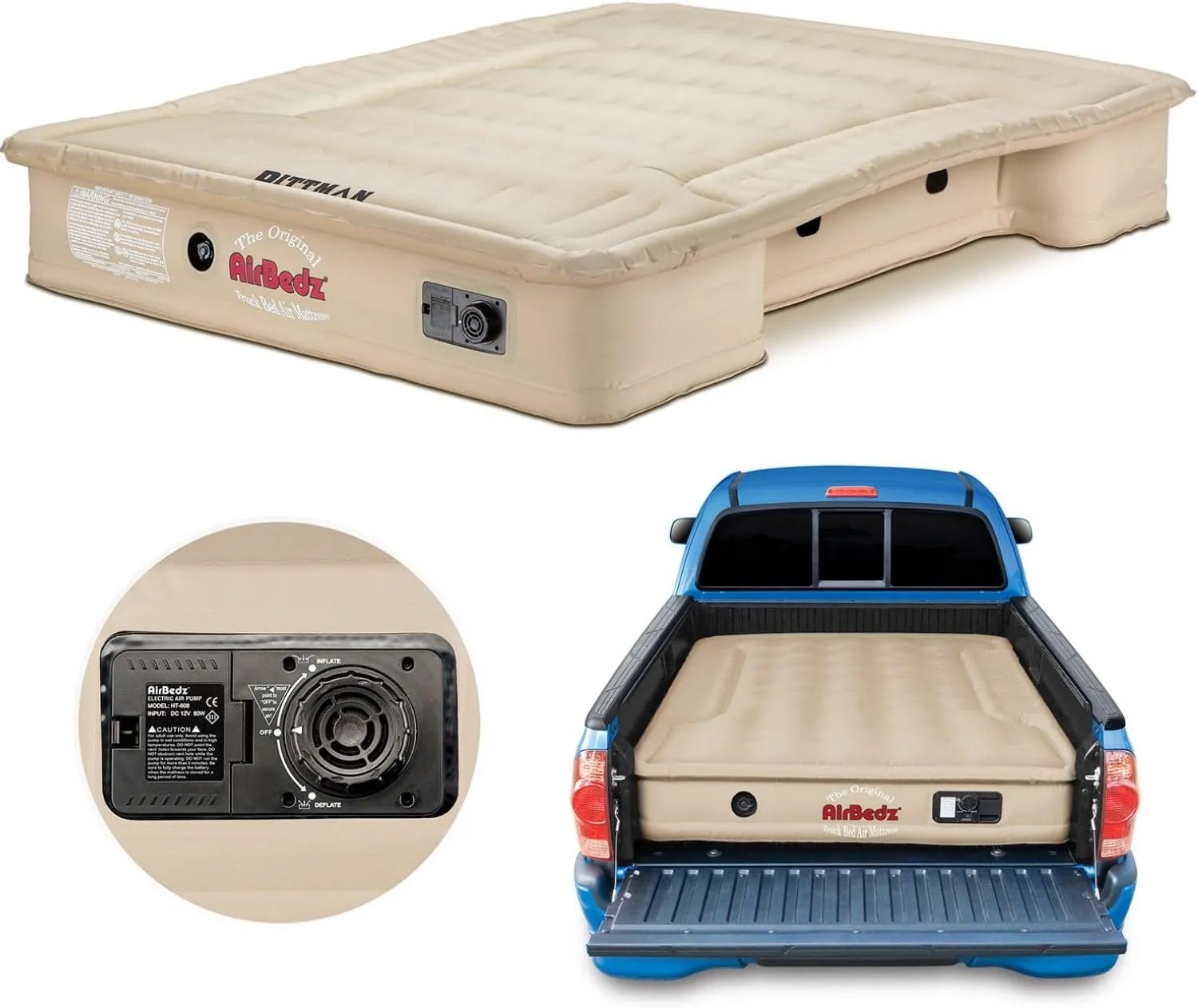 Pittman - Truck Bed Mattress 8ft - Airbedz Full Size Truck Bed Air Mattress 8ft - with Built in Pump & 25% More Coverage for Comfortable Pickup Camping - PPI-501