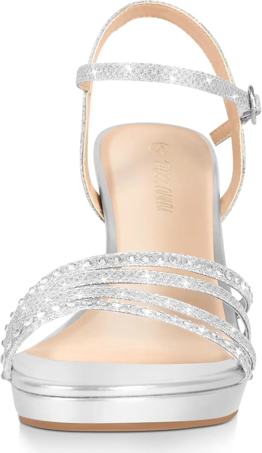 PIZZ ANNU Lena Women's Platform Heels High Block Chunky Sparkly Rhinestone Open Toe Ankle Strap Fashion Dress Pump Sandals Shoes for Party Wedding
