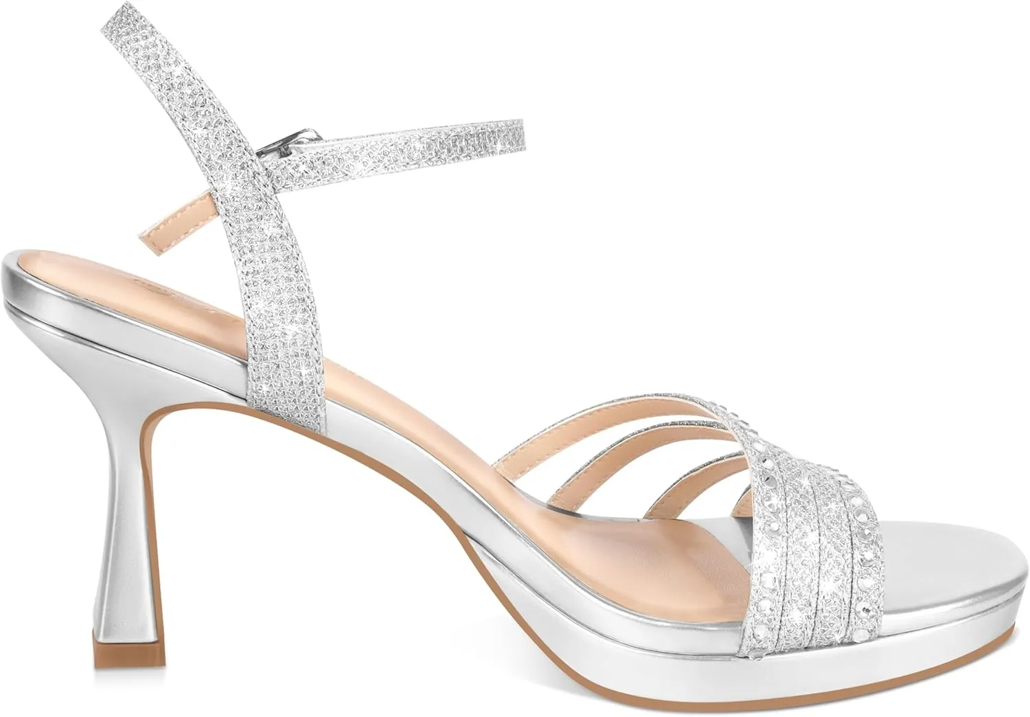 PIZZ ANNU Lena Women's Platform Heels High Block Chunky Sparkly Rhinestone Open Toe Ankle Strap Fashion Dress Pump Sandals Shoes for Party Wedding