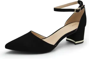 Pointed Toe Low Chunky Heels Pump Shoes Closed Toe Heels for Women Low Block Chunky Women Pumps with Ankle Strap 2.25 Inch Comfortable Wedding Pumps