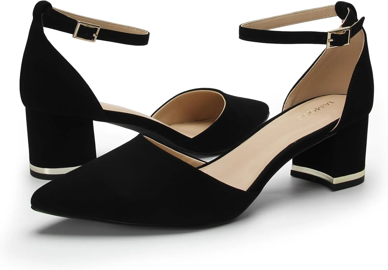 Pointed Toe Low Chunky Heels Pump Shoes Closed Toe Heels for Women Low Block Chunky Women Pumps with Ankle Strap 2.25 Inch Comfortable Wedding Pumps