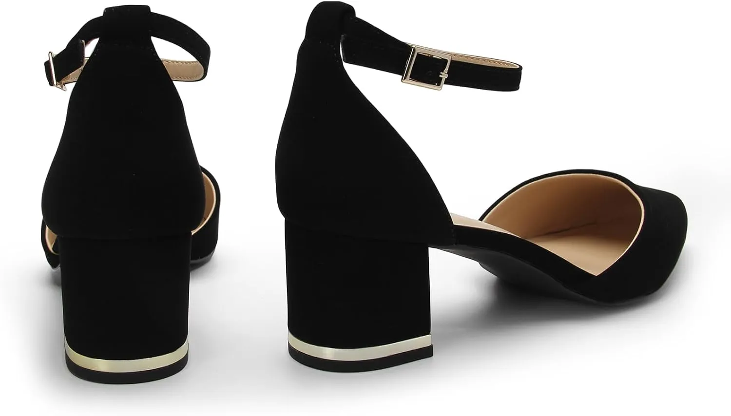 Pointed Toe Low Chunky Heels Pump Shoes Closed Toe Heels for Women Low Block Chunky Women Pumps with Ankle Strap 2.25 Inch Comfortable Wedding Pumps