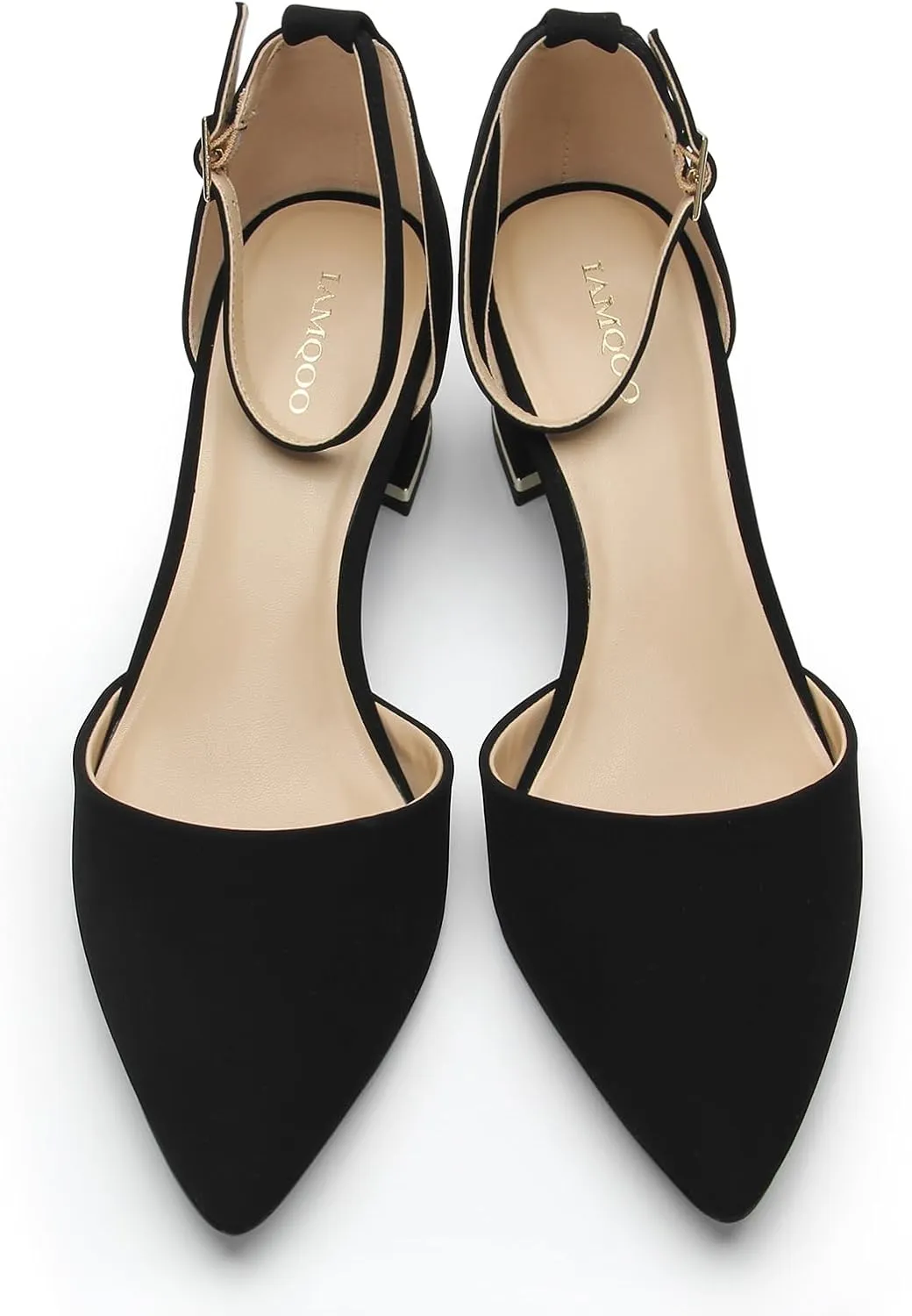 Pointed Toe Low Chunky Heels Pump Shoes Closed Toe Heels for Women Low Block Chunky Women Pumps with Ankle Strap 2.25 Inch Comfortable Wedding Pumps