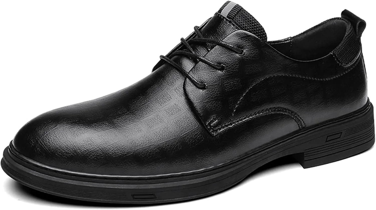 PURCHAWEE Men's Plaid Derby Shoes Dress Shoes,Leather Burnished Embossed Non Slip Lace Up Round Toe Block Heel Formal Business Shoes