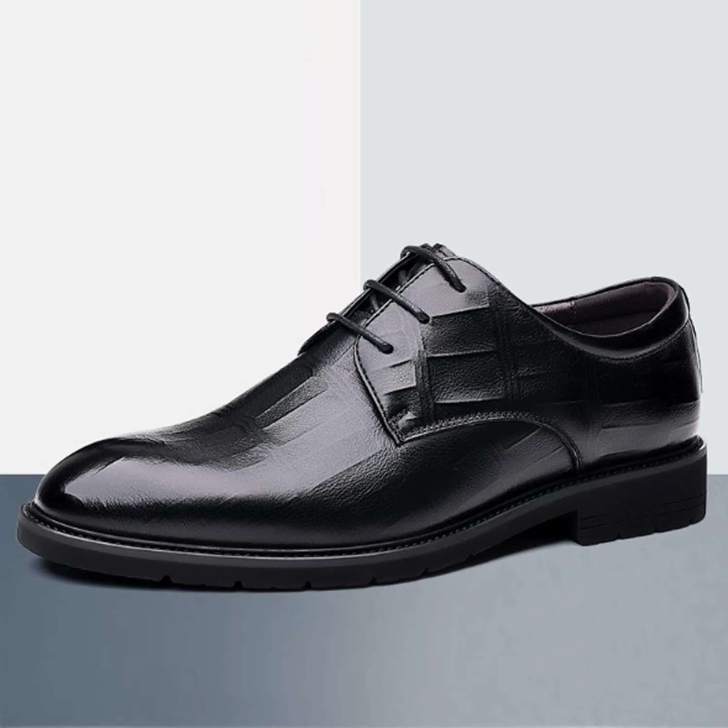 PURCHAWEE Men's Plaid Derby Shoes Dress Shoes,Leather Burnished Embossed Non-Slip Lace Up Round Toe Block Heel Formal Business Shoes