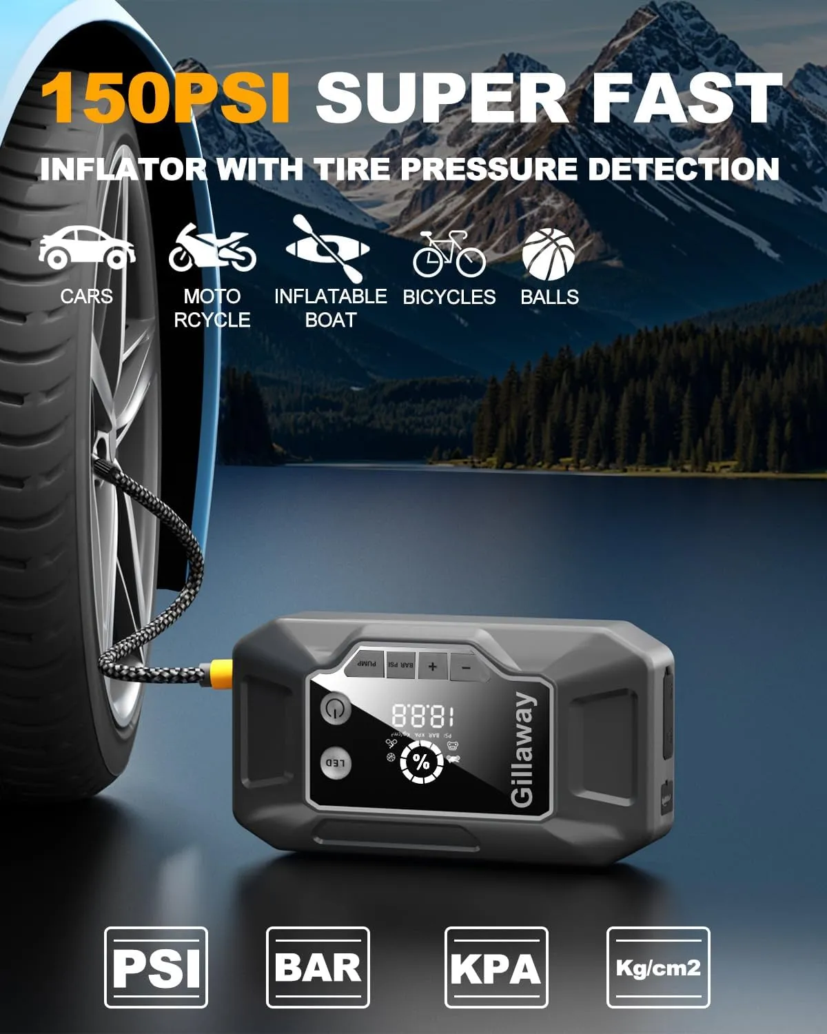 Q11 4000A Car Jump Starter with Air Compressor Combo 150PSI, Portable Car Battery Jump Starter Battery Pack (10L Gas/8.0L Diesel), Charger Jump Starter Tire Inflator LED Light (4000A)