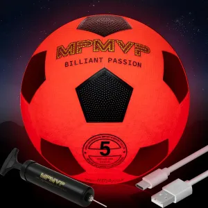 Rechargeable Glow in The Dark Soccer Ball - USB Charging, Official Size 5, Light Up with Every Kick, Includes Pump, Ball Bag & Charging Cable - Rechargeable Light Up Soccer Ball - Orange