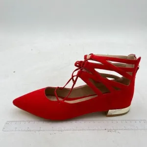 Red Pump Strappy Chunky Low Heel Back Zipper Closed Pointy Toe Shoes