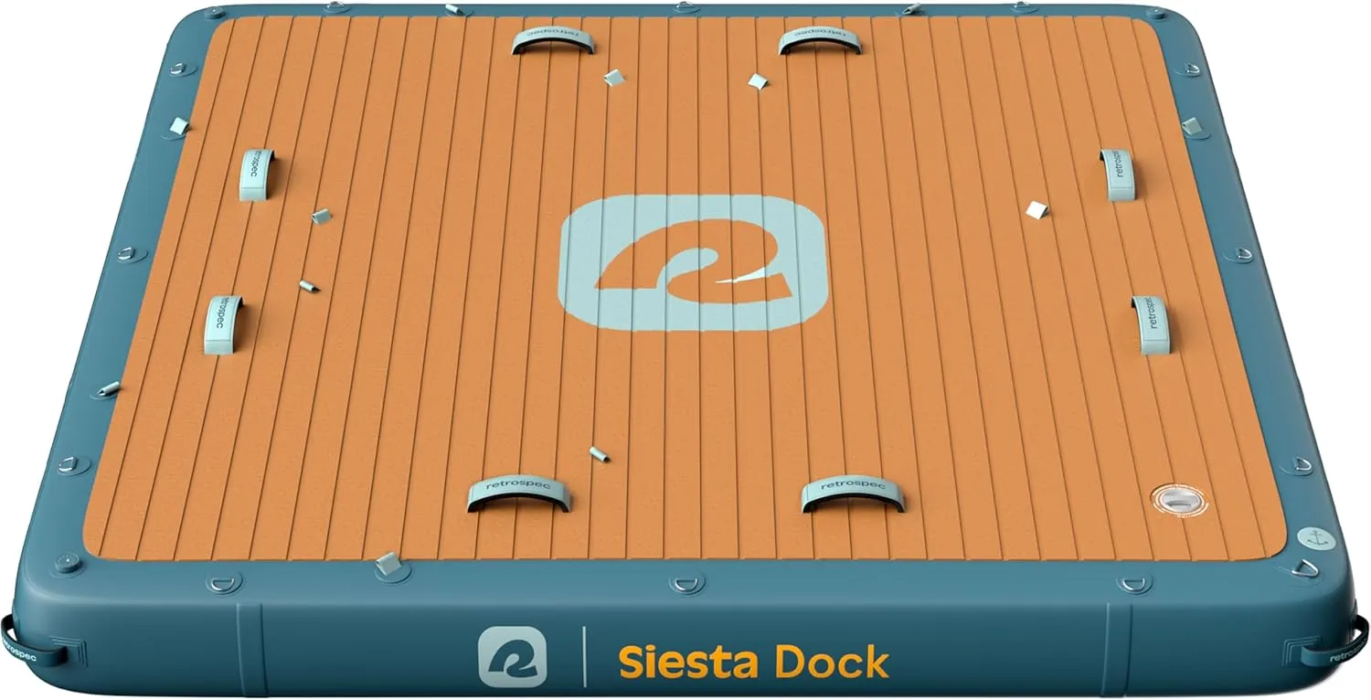 Retrospec Siesta Dock 7' & 10' XL Inflatable Floating Platform | Water Dock for Lakes, Pools, Boating - Portable Multi-Person Dock Floating Island Raft with Dual-Action Pump & Carrying Bag