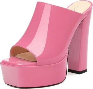 ROSERWISH Women's Platform Heels High Chunky Block Heel Sandals Sexy Open Toe Slip on Heels for Women Slide Mules Dressy Pumps Shoes