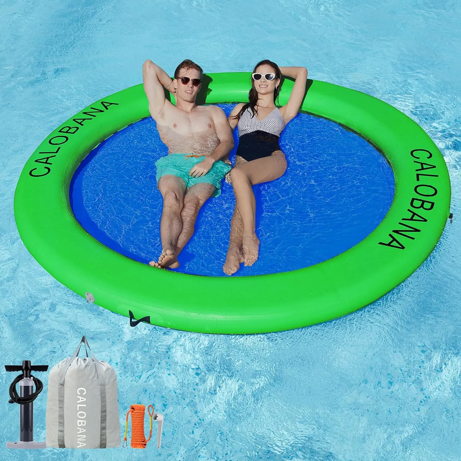 Round Floating Ring Inflatable Water Hammock Heavy Duty River Floats Lake Raft for Adults Tanning Pool Lounger Float Island Platform Pad Mat for Party
