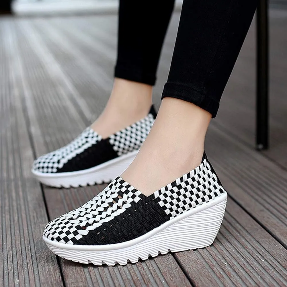 Ruiatoo Women's Platform Wedge Sandals Comfortable Walking Shoes Woven Pumps Mary Jane Shoes