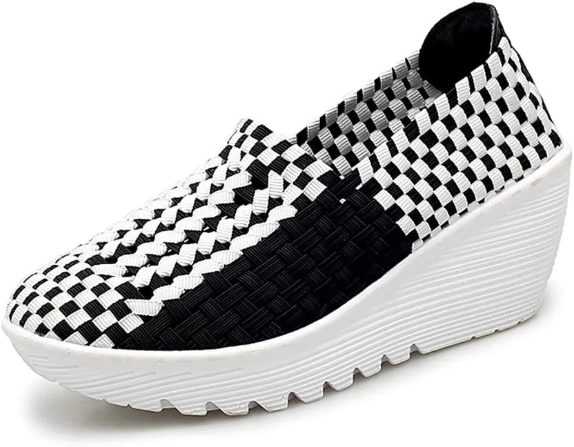 Ruiatoo Women's Platform Wedge Sandals Comfortable Walking Shoes Woven Pumps Mary Jane Shoes