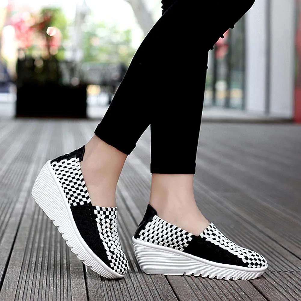 Ruiatoo Women's Platform Wedge Sandals Comfortable Walking Shoes Woven Pumps Mary Jane Shoes