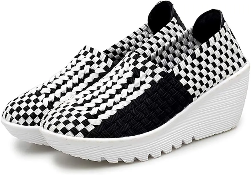 Ruiatoo Women's Platform Wedge Sandals Comfortable Walking Shoes Woven Pumps Mary Jane Shoes