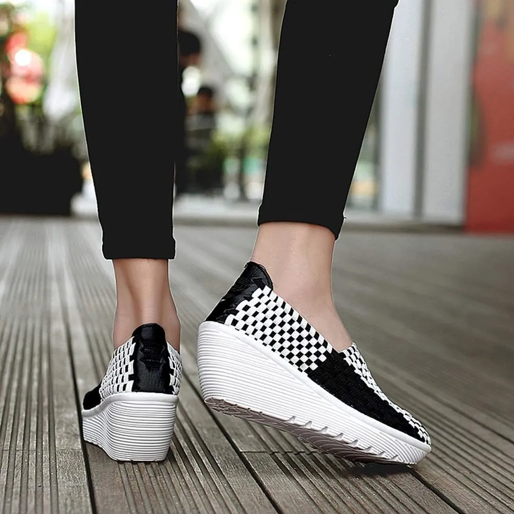 Ruiatoo Women's Platform Wedge Sandals Comfortable Walking Shoes Woven Pumps Mary Jane Shoes