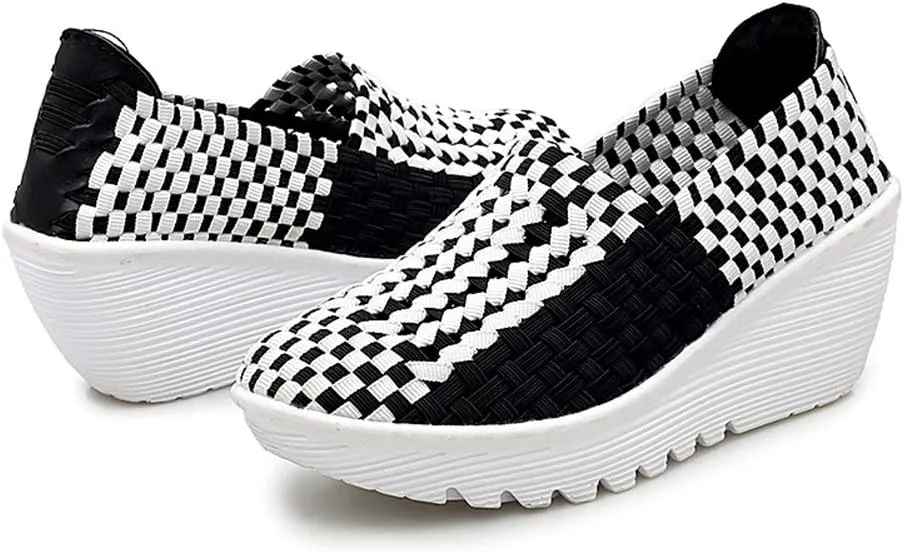 Ruiatoo Women's Platform Wedge Sandals Comfortable Walking Shoes Woven Pumps Mary Jane Shoes