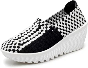 Ruiatoo Women's Platform Wedge Sandals Comfortable Walking Shoes Woven Pumps Mary Jane Shoes