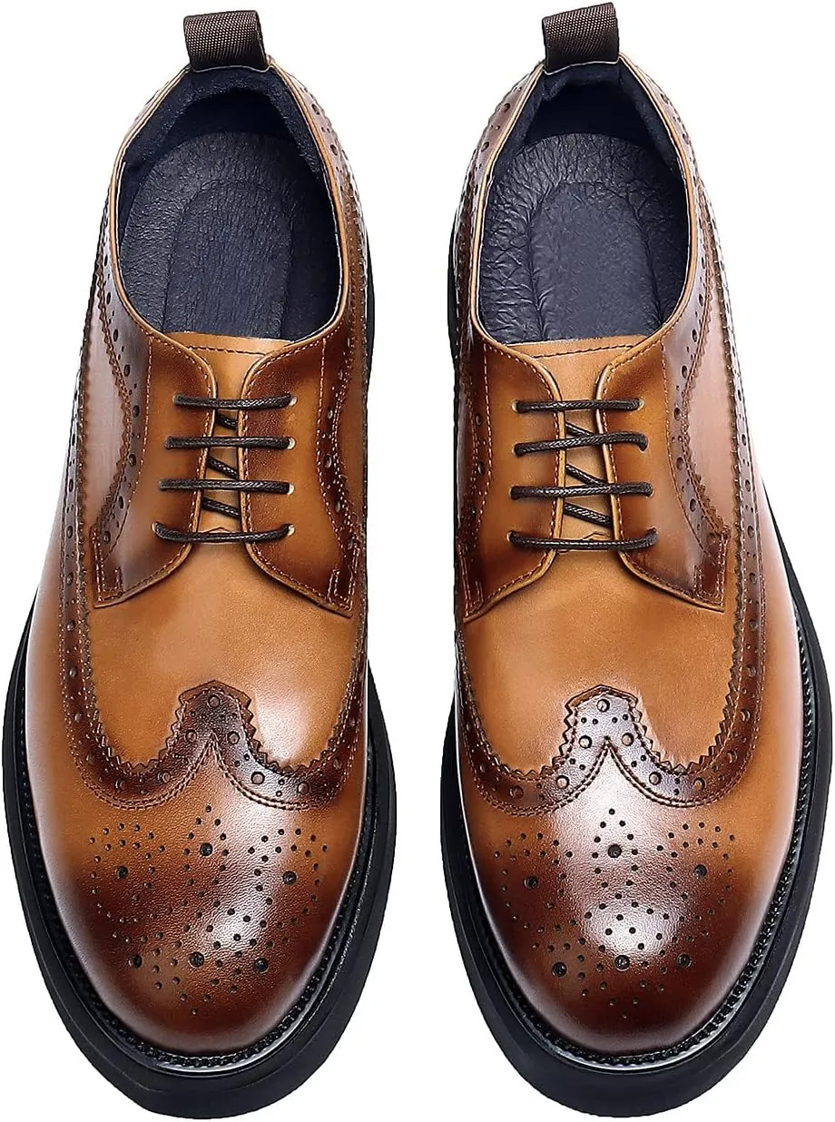 Santimon Men's Oxfords Formal Dress Wingtip Brogue Classic Lace-up Derby Genuine Leather Fashion Comfortable Shoes Buinsess Casual Prom Wedding Tuxedo Shoes for Men