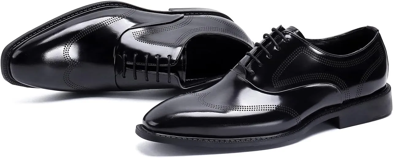 Santimon Men's Oxfords Formal Dress Wingtip Brogue Classic Lace-up Derby Genuine Leather Fashion Suit Shoes Buinsess Casual Prom Wedding Tuxedo Shoes for Men